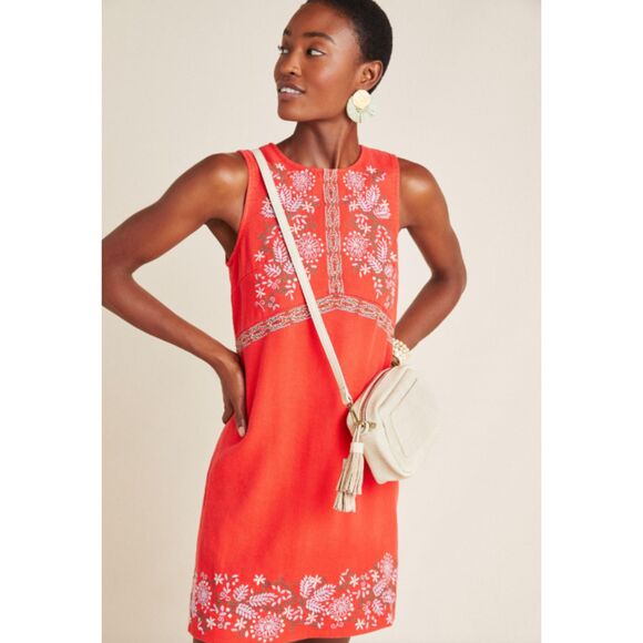 Anthropologie Dresses & Skirts - Anthropologie Aiko Embroidered Shift Dress Boho Floral 70s Womens 4 GUC